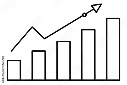 line drawing of graph. Illustration vector of increasing arrow up. Flat icon of bar chart. Single line art of business growth. Object one line sign symbol