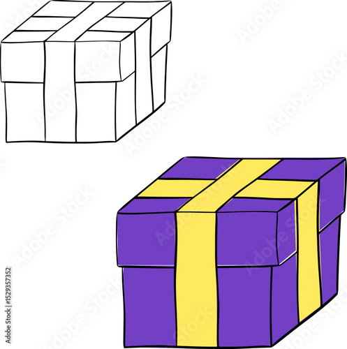 Giftbox isolated on transparent background. Vector graphic line ink illustration. Suitable for birthday party and festive celebration. For logo, web, package, sticker.