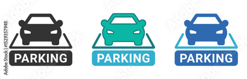 Car parking icon set. Car parking sign. Public parking and parking location symbol - stock vector.
