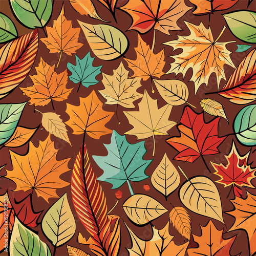 Autumn Leafs and Seamless pattern with and walnut