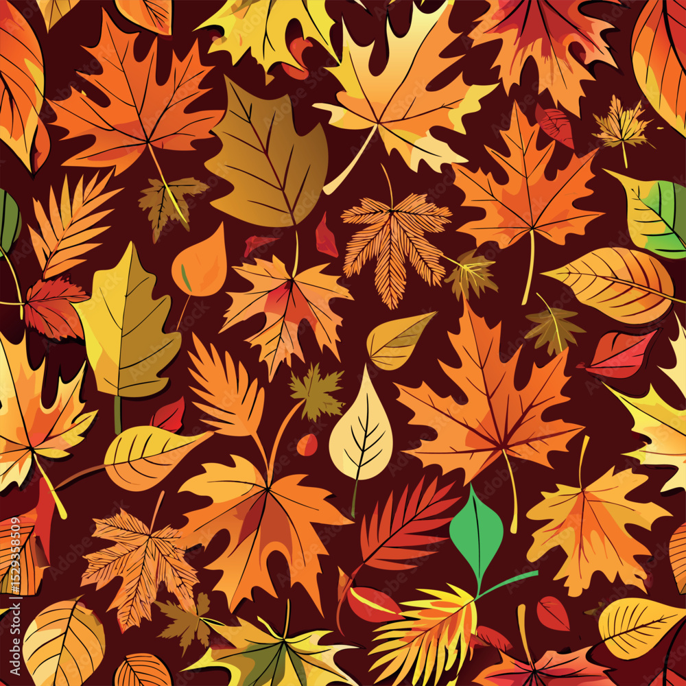 Autumn Leafs and Seamless pattern with and walnut