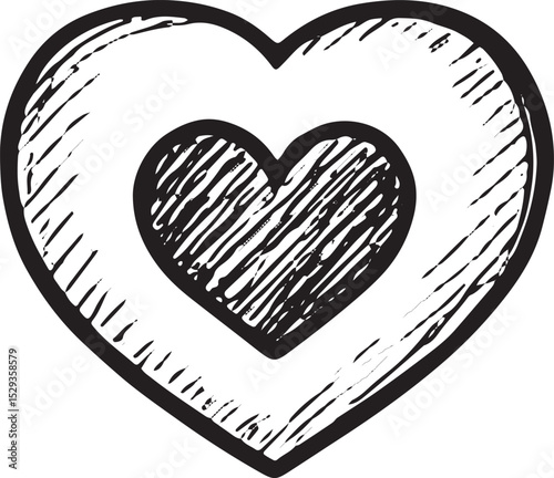 A hand-drawn heart sketch symbolizing love, affection, and likes in social media, ideal for digital communication, romantic designs, and online engagement graphics