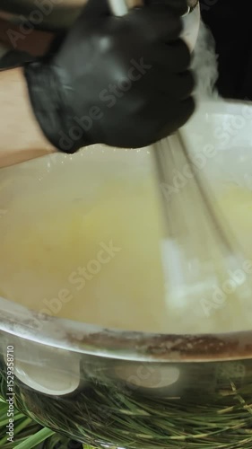  Vertical video. Indulge in a Steaming Culinary Delight beautifully presented in an Elegant Serving Bowl. Close-up shot.