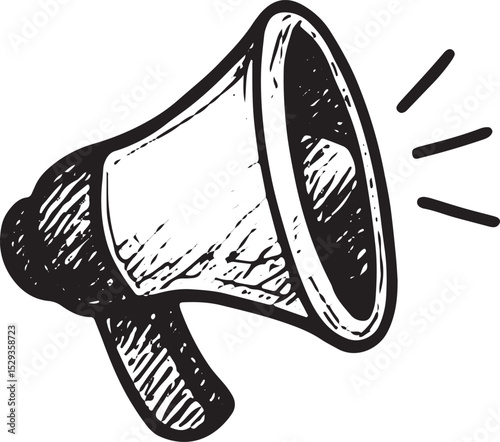 A hand-sketched megaphone icon symbolizing announcements and promotions in social media, perfect for marketing, alerts, and dynamic online campaign design projects