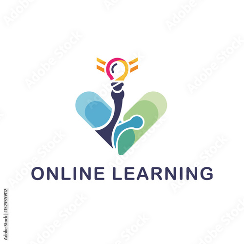 Creative logo for online learning, featuring a lightbulb igniting from a heart, symbolizing ideas, knowledge, and passion for education.