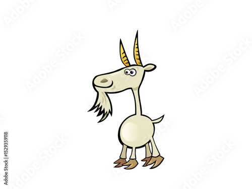A Cartoon Goat Standing Proudly With Its Beard and Horns