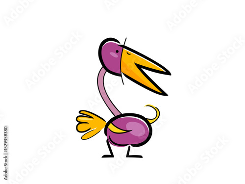 A Quirky Purple Bird Character With A Long Neck And Yellow Beak