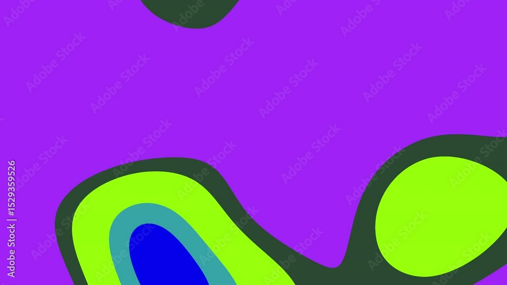 Abstract liquid colorful background displays violet, green and light green olive shapes with curves in a simple illustrative style