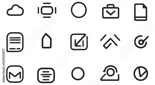 Black Line Icons Set Cloud Document Arrow Circle vector
