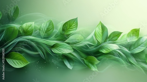 Flowing Green Leaves with Soft Breeze Background for Nature Aesthetics