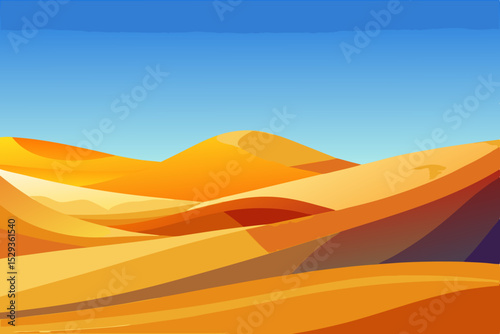 Minimalist Desert Landscape with Flowing Sand Dunes and Blue Sky – Modern Vector Illustration
