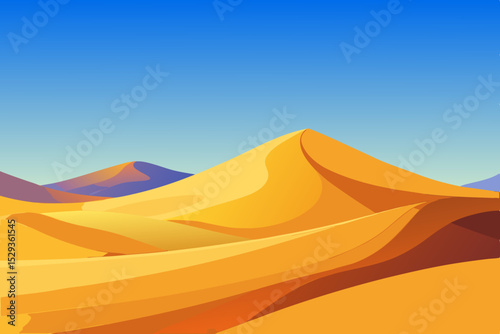 Minimalist Desert Landscape with Flowing Sand Dunes and Blue Sky – Modern Vector Illustration