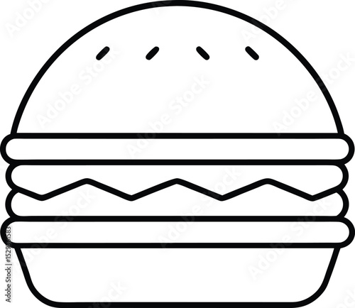 A classic burger icon rendered in a clean, thin line art style. This minimalist vector is perfect for fast-food branding, restaurant menus, and app interfaces. The simple, bold outline is instantly re