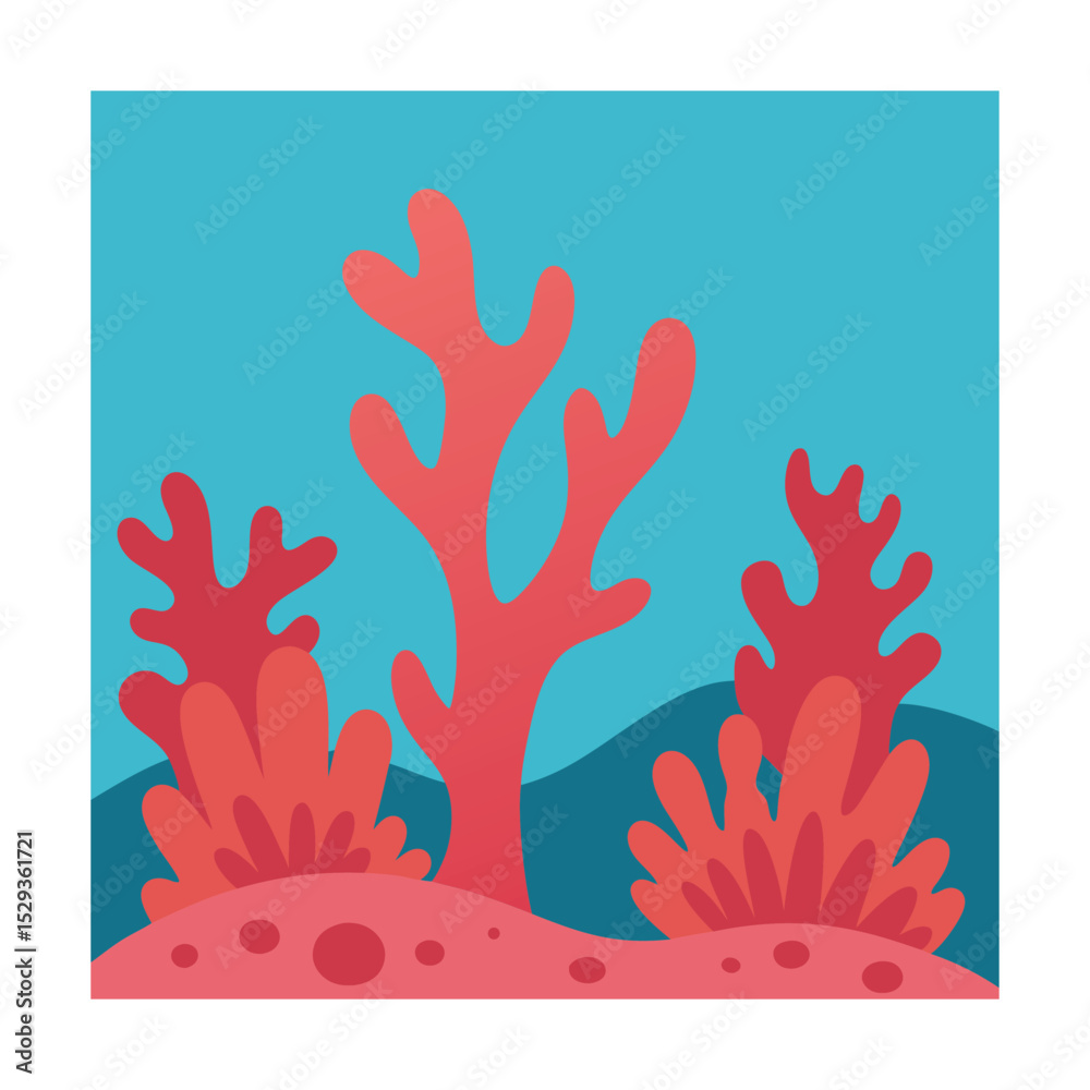 Cartoon depiction of vibrant coral reef with sea plants and sand illustration Cartoon depiction of vibrant coral reef with sea plants and sand illustration