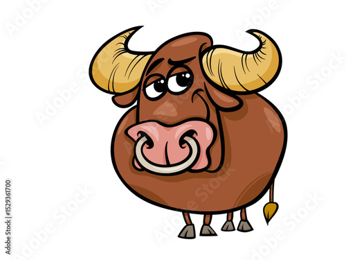 A Big Brown Ox with Golden Horns and Small Tail