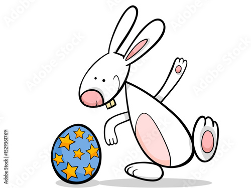 Cute Easter Bunny Dancing with a Star Painted Egg