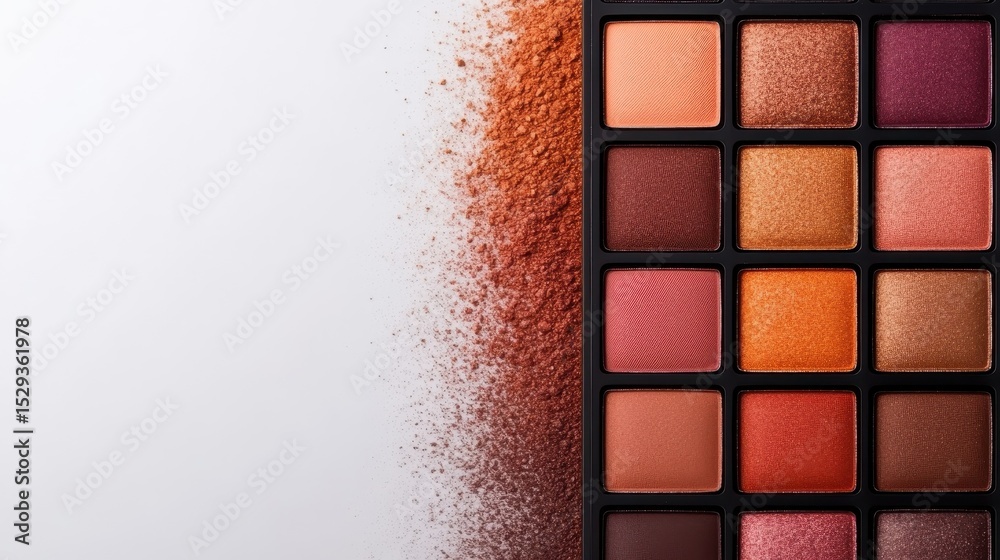 Fototapeta premium A beautifully arranged eye shadow palette showcasing a spectrum of warm hues, perfect for enhancing beauty and creating stunning makeup looks for any occasion.