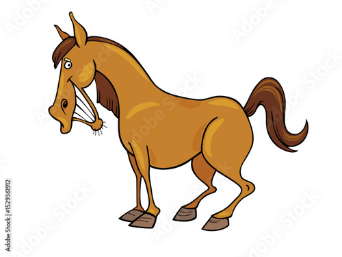 A Funny Cartoon Horse Showing Its Teeth and Making a Grinning Face