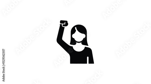 Vector silhouette Empowerment Icon: Woman Raising Fist -  Girl Power, Feminism, Strength Symbol