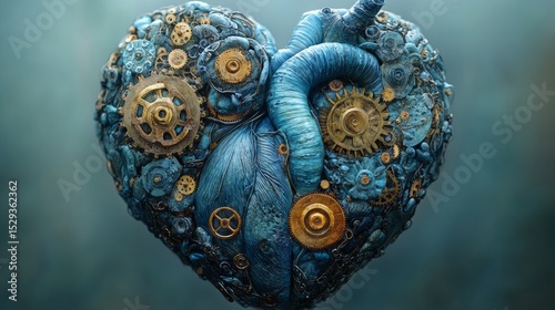 Heart Shaped Sculpture with Gears and Cogs in a Steampunk Style Art