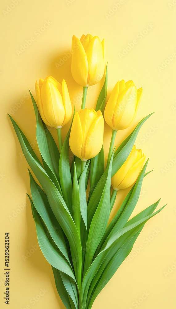 Obraz premium Close-Up of Yellow Tulips on Matching Yellow Background