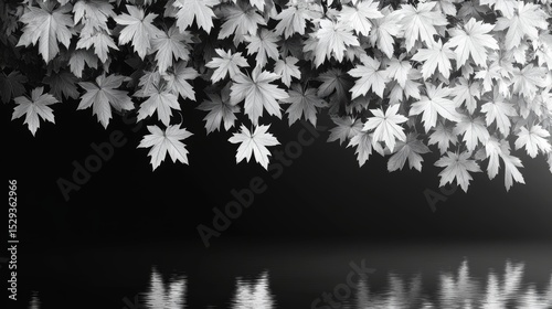 Black and White Maple Leaves Reflection on Calm Water Surface