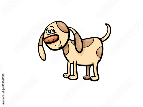 Happy Cartoon Dog with Floppy Ears and Spots on Its Body