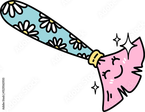 Retro Groovy Cute Cartoon Feather Duster with Daisy Pattern