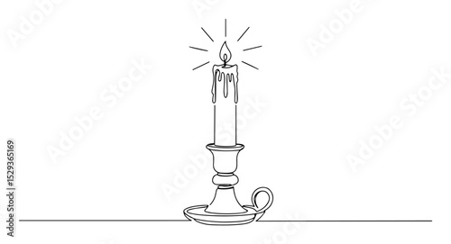 burning candle in holder outline vector illustration