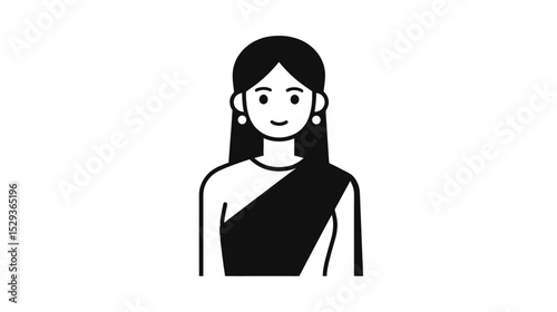 Vector silhouette Elegant Woman in Sari: Monochrome Illustration of South Asian Attire