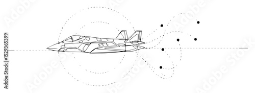 stealth fighter jet with radar signal outline vector