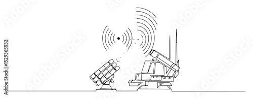 missile launcher with radar signal outline military vector