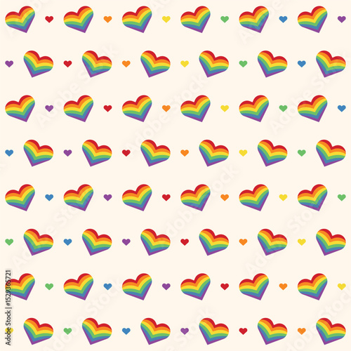 Seamless rainbow hearts pattern. LGBT pattern. Colorful pride month pattern. Colorful hearts wallpaper. Abstract background