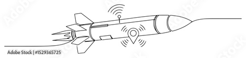 guided missile with signal waves monoline vector illustration