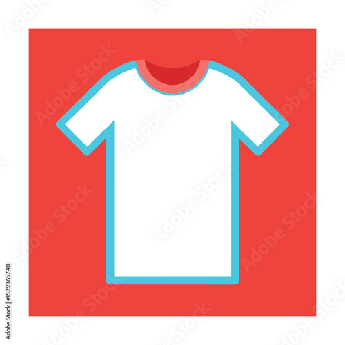 Flat design illustration of a white t-shirt on a red background for clothing concepts