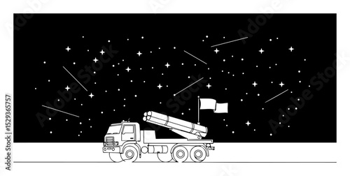 missile launcher truck under night sky in oneline vector