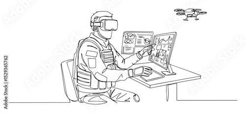 vr operator controlling drones in sketch monoline style