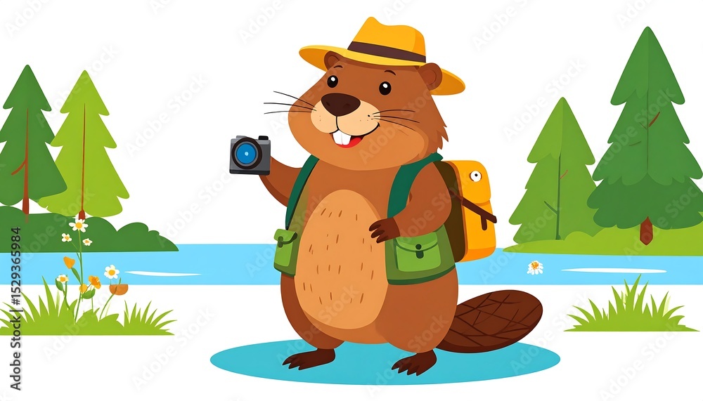 Naklejka premium Beaver Photographer with Nature Trip.