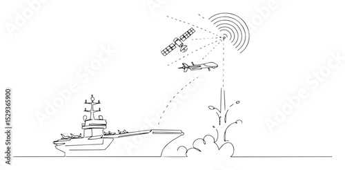 warship missile attack with satellite guidance monoline vector