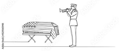 funeral ceremony with soldier and coffin sketch lineart