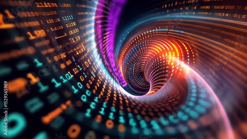 Dynamic vortex of digital data streams with vibrant colors and motion blur effects. Big data visualization
