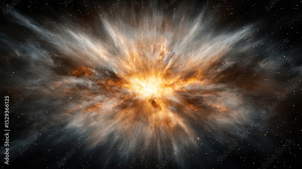 Fototapeta premium Vibrant explosion of cosmic energy radiates through dark expanse of space, showcasing bright