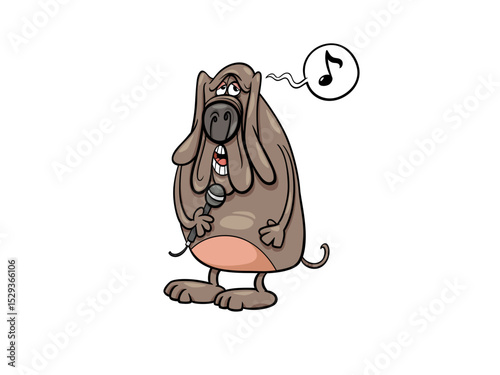Cartoon Dog Singing Karaoke into Microphone on Black Background