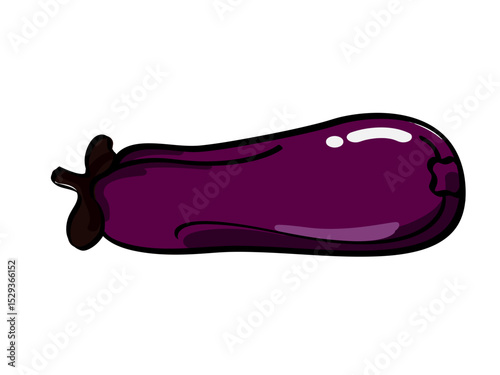 A Vibrant Illustration of a Single Purple Eggplant Vegetable With a Green Stem