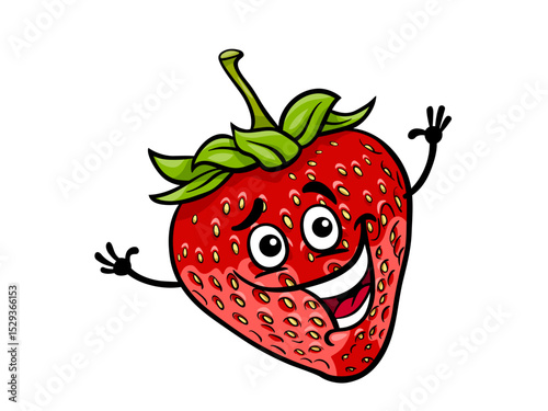 A Happy Cartoon Strawberry Character Waving and Smiling
