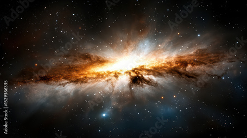 Brightly glowing cosmic clouds surround vibrant galactic core, showcasing stellar beauty