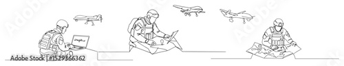 soldiers using drone and map during mission monoline