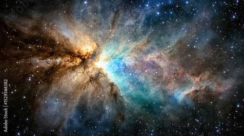 Brilliant nebula with vibrant colors drifting among stars, showcasing cosmic beauty and wonder