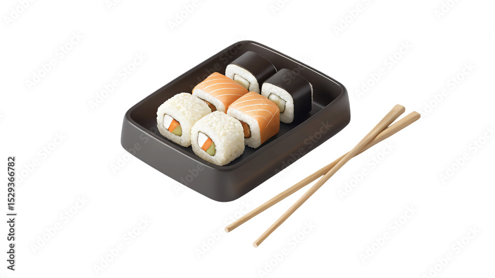 3d set of sushi isolated on white