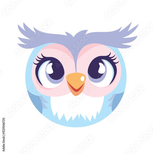 Cute face owl. Flat vector clipart, illustration with isolated background.